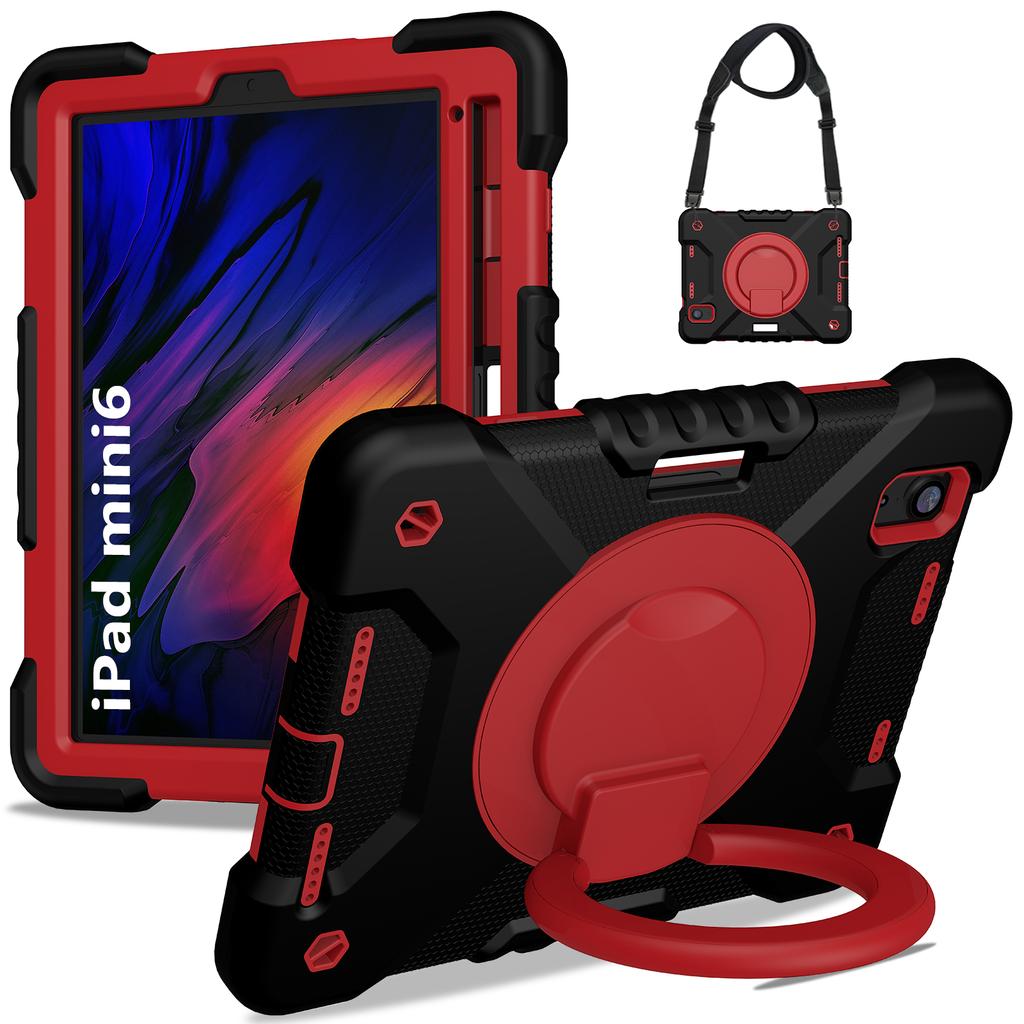 Hybrid Stand Case Universal for IPad Mini 7 2024 A17 Pro Mini 6 2021 8.3 Inch Cover with 360 Rotating Handle Grip Shoulder Strap