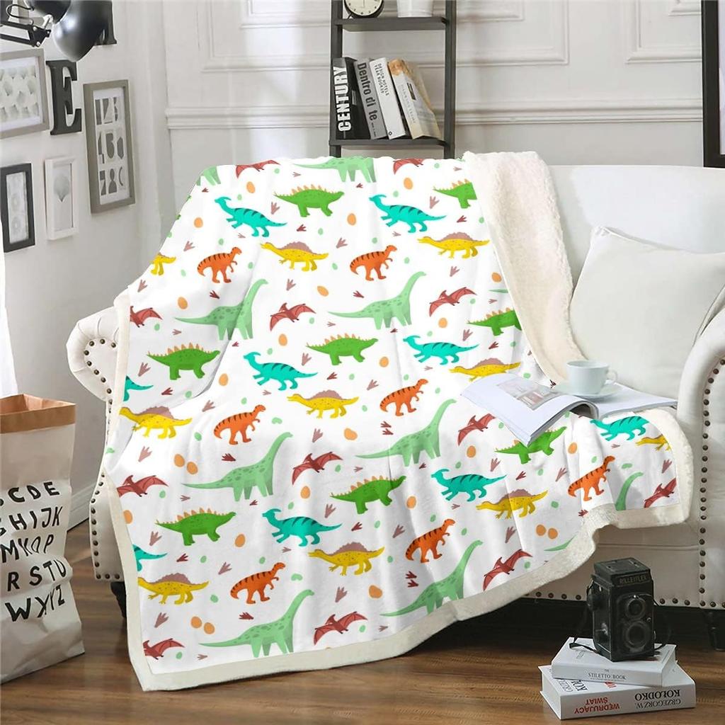 Colorful Dinosaur Blanket Soft Fleece Throw Kids Room Decor Baby Gift Cartoon Animal Design Home Decoration