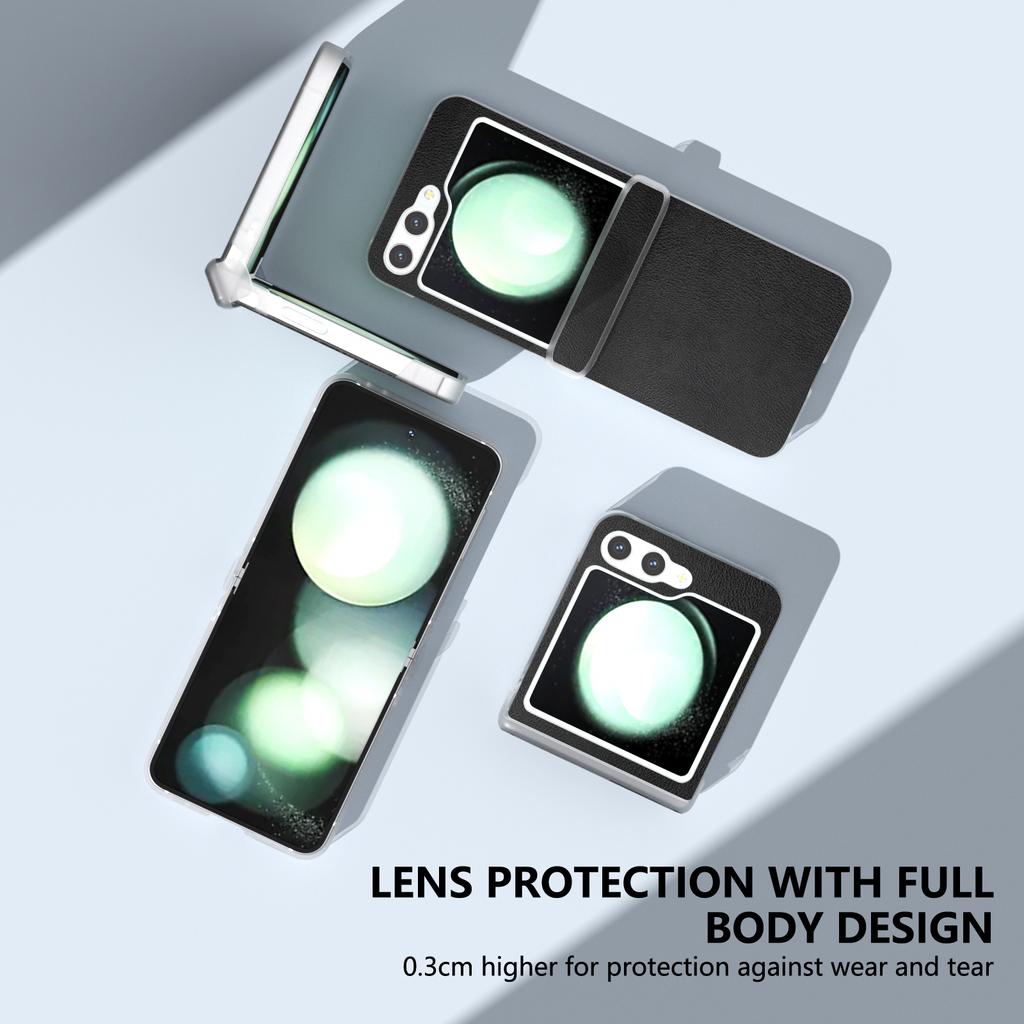 For Samsung Galaxy Z Flip5 5G Case Hinge Protection Leather+PC Anti-Slip Phone Cover
