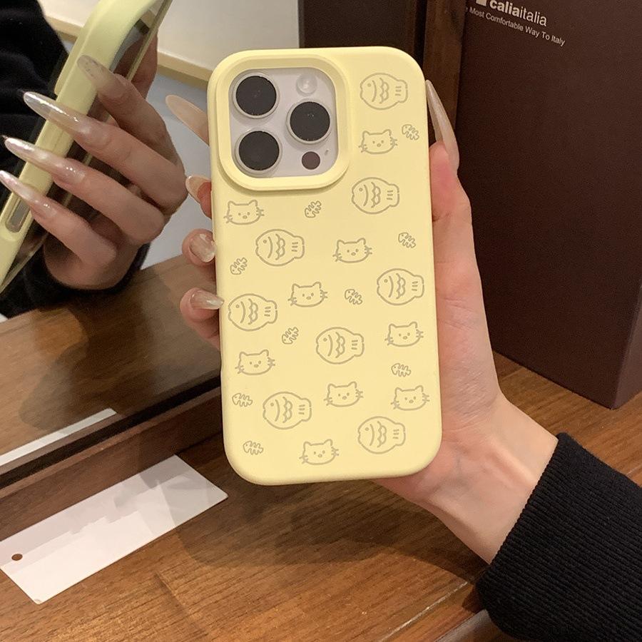 Line Kitten Fish for Apple 16promax Mobile Phone Case for IPhone14promax Imitation Liquid New Model 13