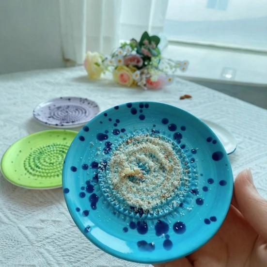 Ceramic Grater Bowl, Manual Ginger Garlic Mincer with Ink Splash Pattern, Pepper Grinding Plate for Wasabi Daikon, Dishwasher Safe Kitchen Essential