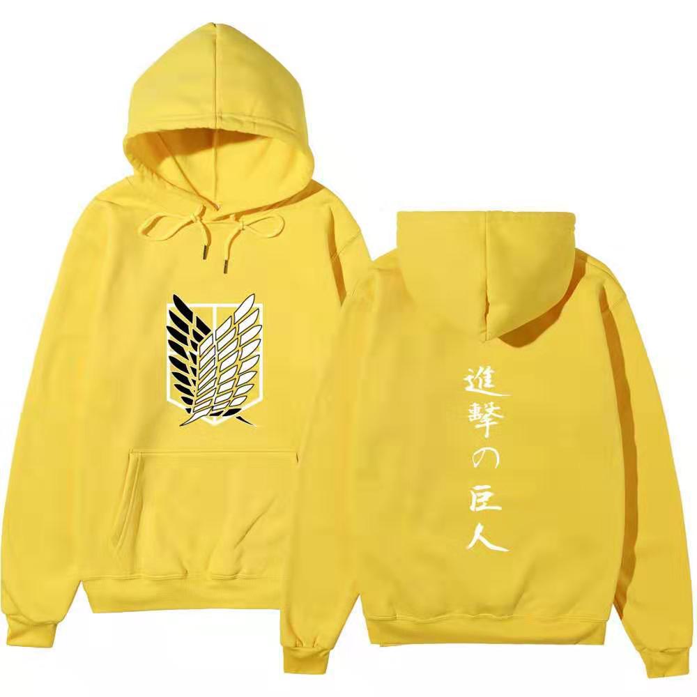 Attack On Titan Wings Of Freedom Hoodie Unisex Fleece Sweatshirt Front Logo Back Japanese Text Print Autumn Winter Pullover