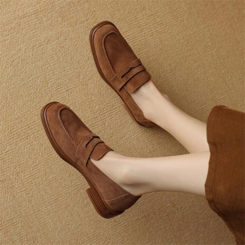Fashion 2024 Spring Sheep Suede Women Shoes Round Toe Chunky Heel Women Pumps Shoes for Women Deep Mouth Loafers Low Heels Ladies Shoes