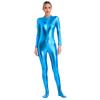 Womens Metallic Shiny Zentai Jumpsuit Mock Neck Long Sleeve Front Zipper Full Body Unitard Tights for Dance Performance