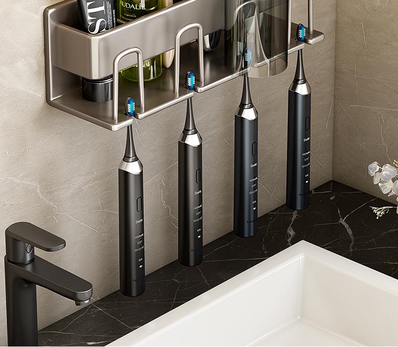Wall-Mounted Punch-Free Toothbrush and Mouthwash Holder Set
