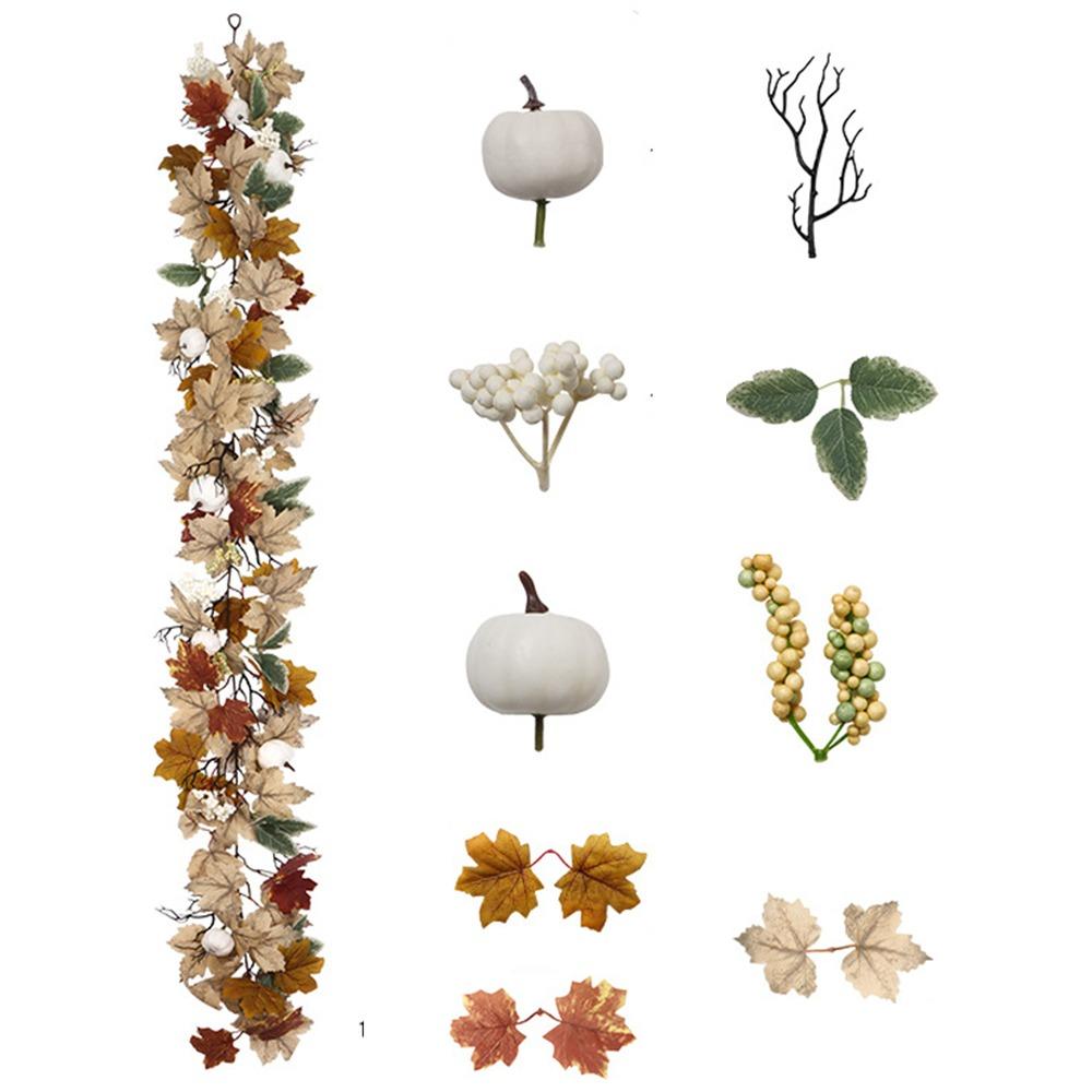 190cm Artificial Fall Maple Leaf Vine Realistic White Berry Halloween Pumpkin Vine Plastic Pumpkin