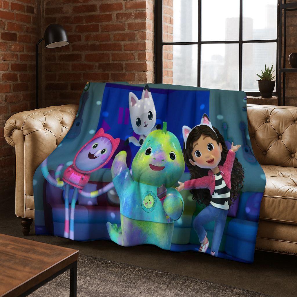 

Cute Gabbys Dollhouse Cartoon Girl Kids Flannel Blanket Soft Warm Throw Blanket for Bed Bedroom Room Living Room Christmas Gift 75x90cm