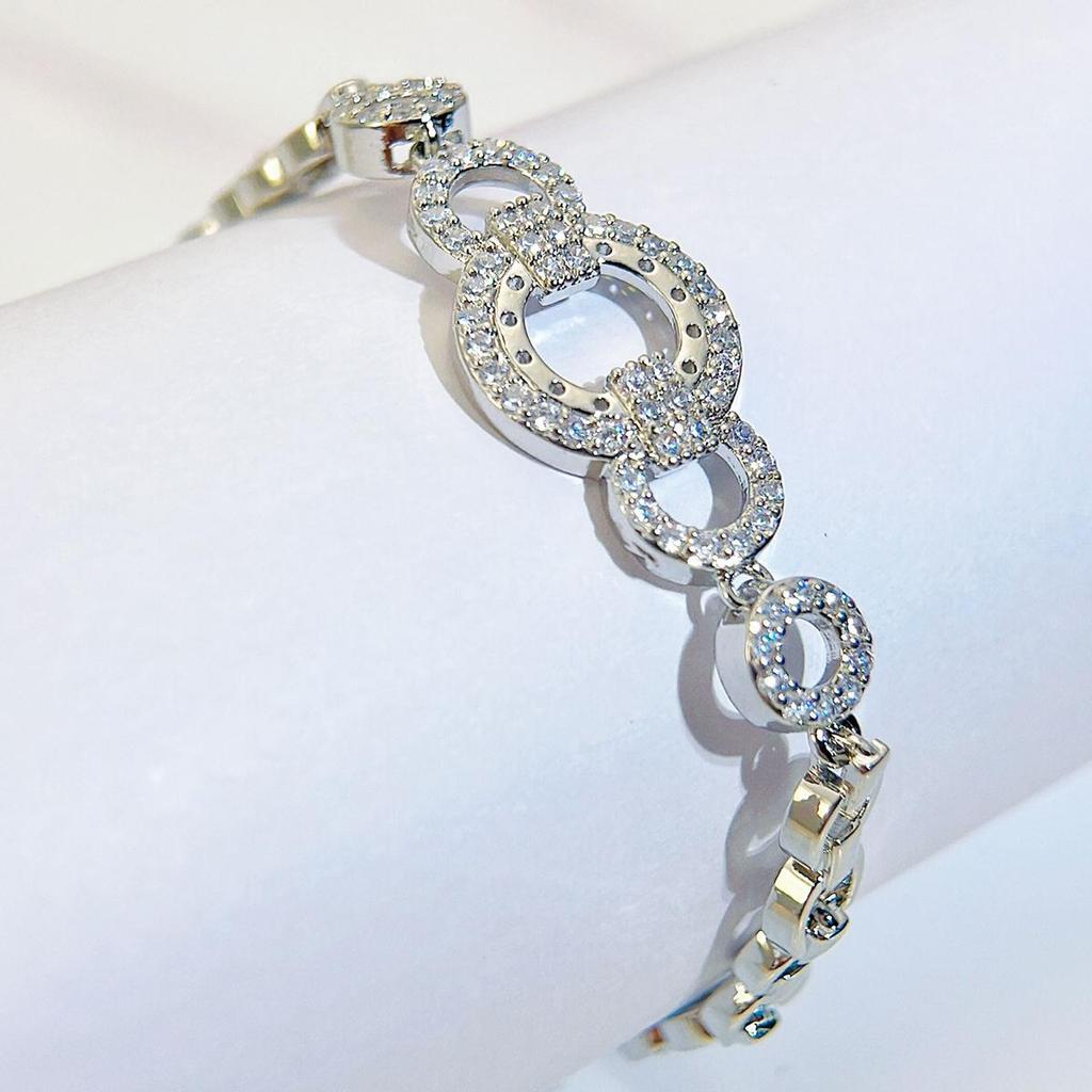 CMM High Quality Hollow Golden Silvery CZ Zirconia Tennis Bracelet Handmade Link Chain for Women
