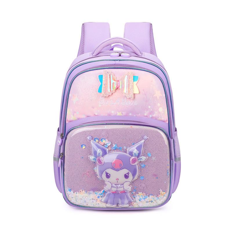 Cute Cartoon Kuromi My Melody Lightweight Nylon Backpack For Girls And Boys Purple