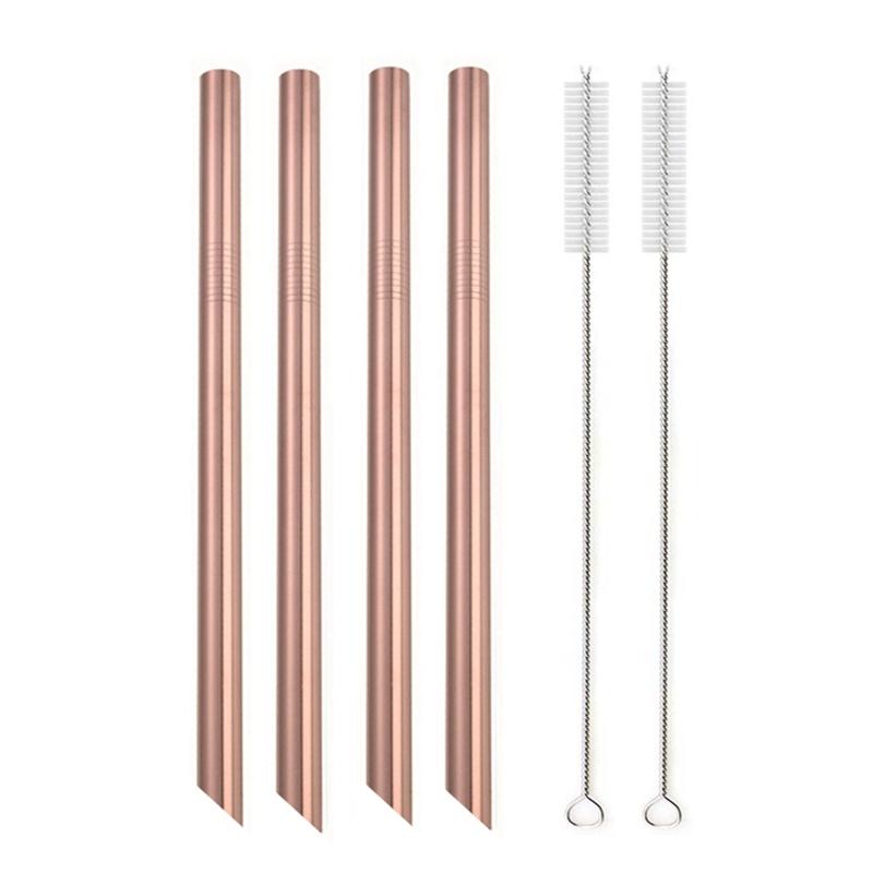 12x215mm Reusable 304 Stainless Steel Drinking Straws Set Eco-Friendly Metal Straw for Smoothie Boba Bubble Tea Milkshakes
