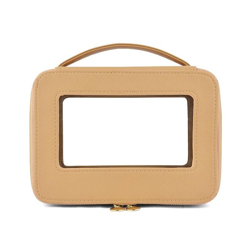 

Fashion Makeup Bag Portable Window Transparent PVC Cosmetic Storage Pouch Outdoor Travel Large Capacity Toiletries Organizer абрикосовый