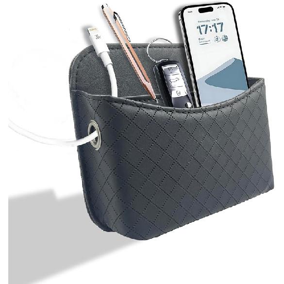 Car Door Organizer, PU Leather Storage Pouch With Strong Sticky Back For Phone, Keys - Fits Car Seat Side Pocket & Console Gap, Universal Car