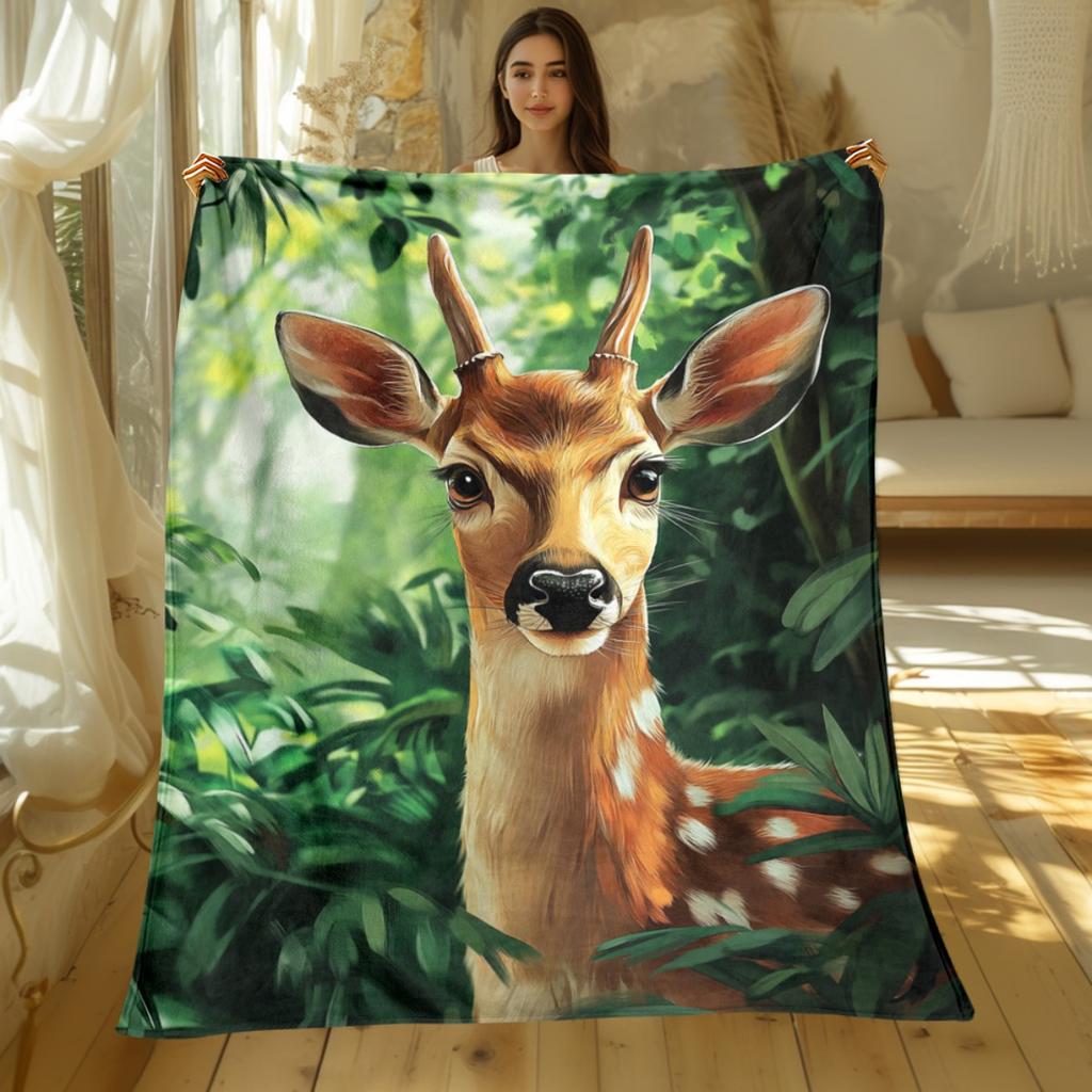 Deer in forest plush blanket animal print soft cozy blanket nature wildlife design flannel blanket home decor gift for nature