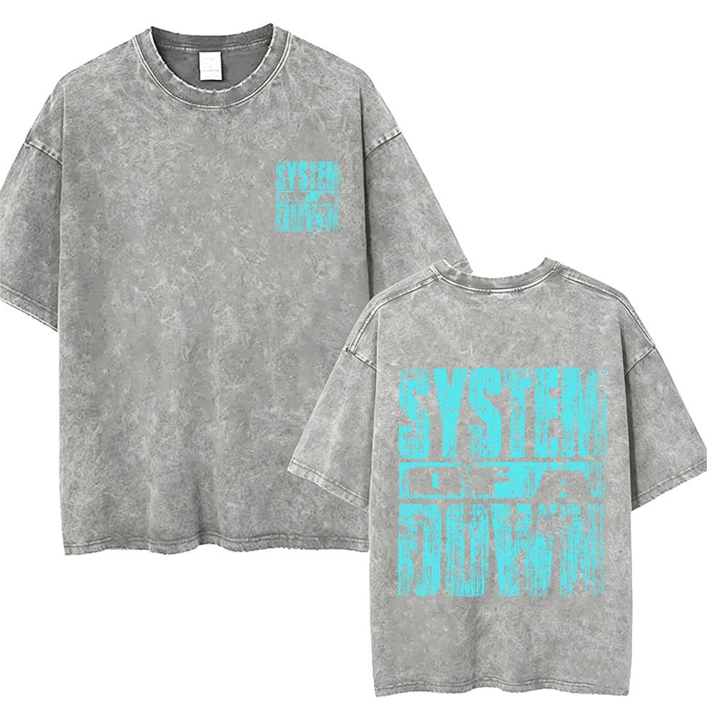 T-shirt Vintage Lavé System Of A Down Homme Rétro Rock Metal T-shirts Oversize Homme Décontracté Coton Haute Qualité