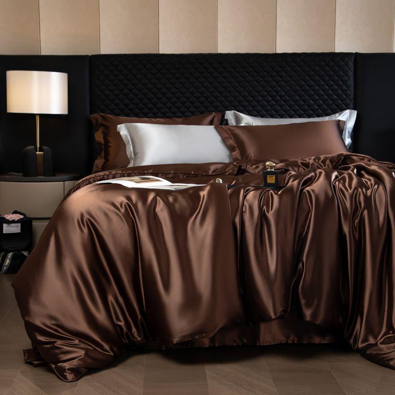 Double-Sided Washable Silk Bedding Set: Sheet, Duvet Cover, Bed Skirt