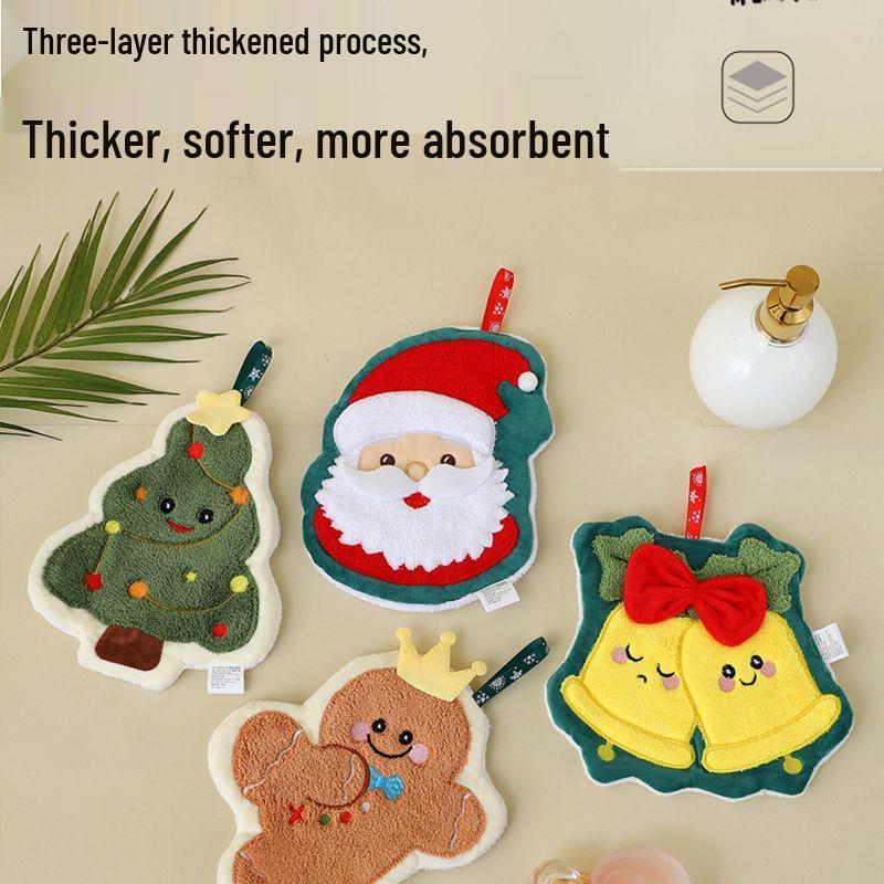Quick-Dry Cartoon Christmas Bathroom Hand Towel - Absorbent & Lint-Free Christmas Bell Hand Towel
