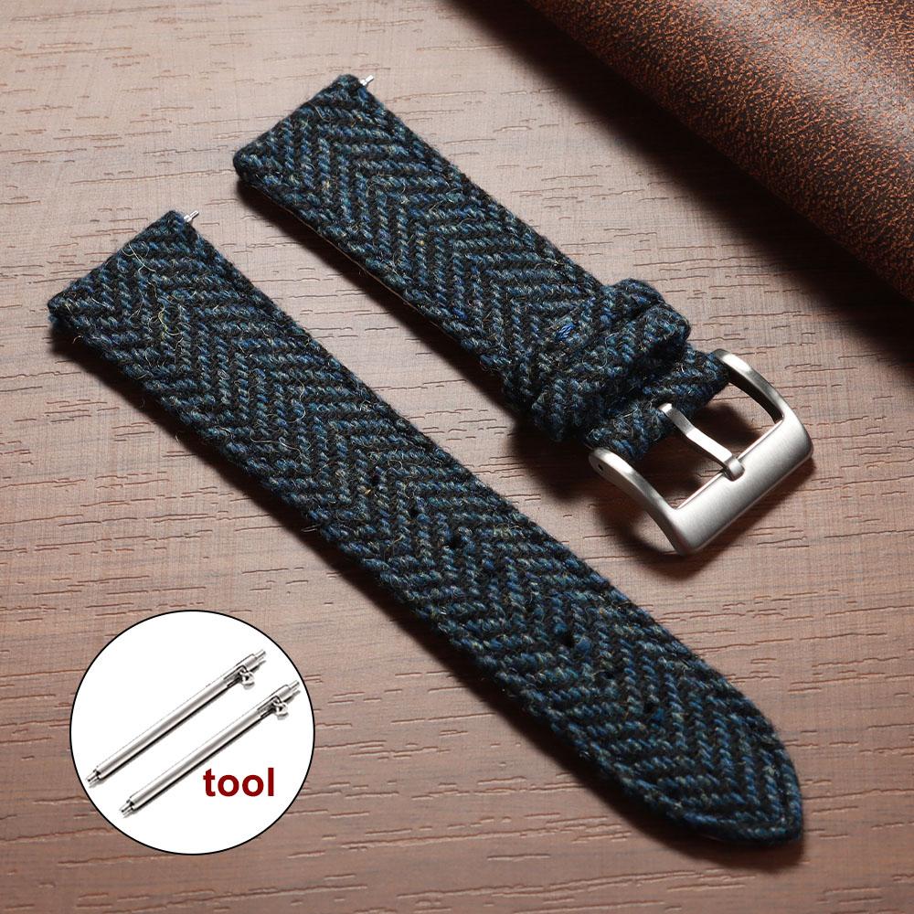 18mm 20mm 22mm Smartwatch Watch Band Quick Release Weave Bracelet for Omega for Seiko Vintage Genuine Cowhide Tweed Nylon Strap
