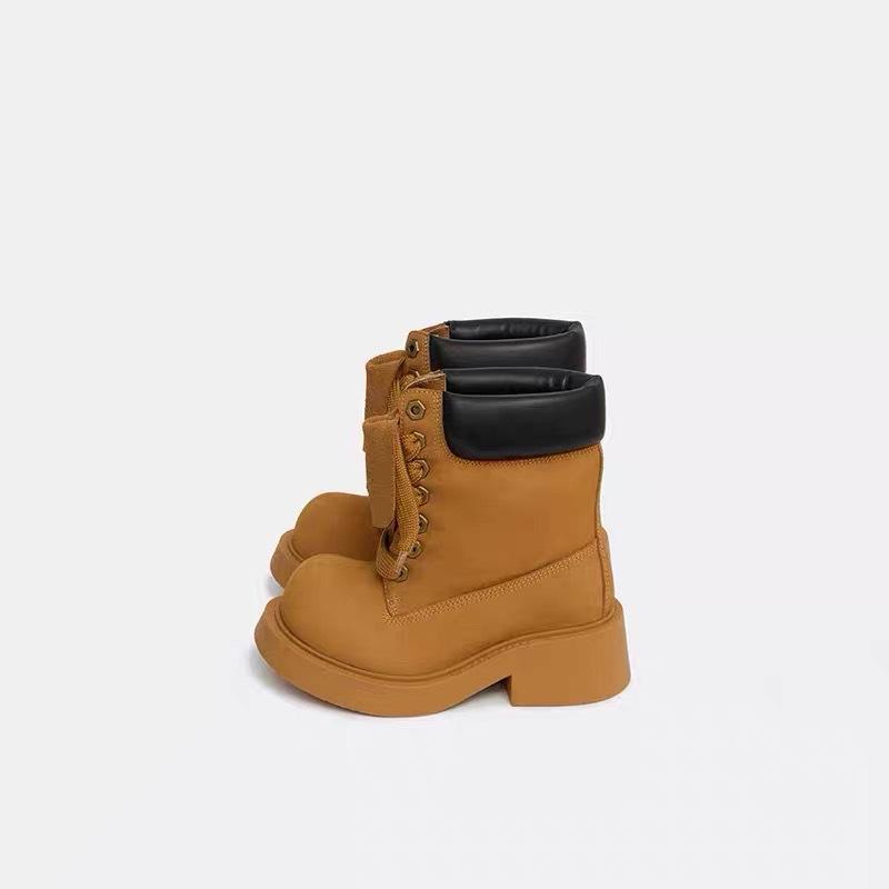 Spot~ Leather big head tooling boots women s new heightening 6.5cm thick-bottomed mountaineering outdoor boots locomotive boots 40 коричневый
