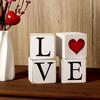 4 Pieces Rustic LOVE Wood Ornaments, Memorial Day Holiday Decorative Signs, Home Office Dining Table Mantel Gifts