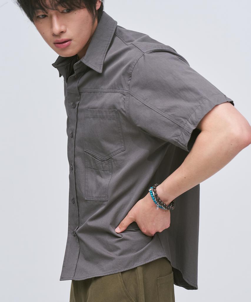 PLACESTUDIOMAN Essential City Boy Pigment Pocket Collar Oversized Cotton Basic Short Sleeve Shirt_2 Colors