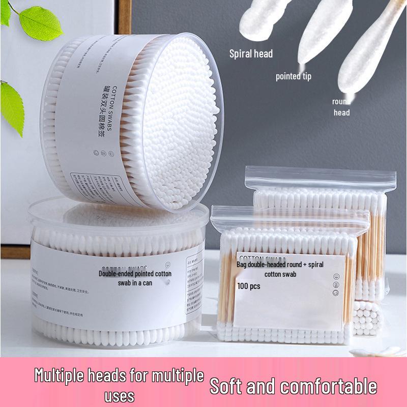 Dual-Ended Disposable Cotton Swabs for Ear Cleaning, Makeup Removal, and Personal Hygiene.