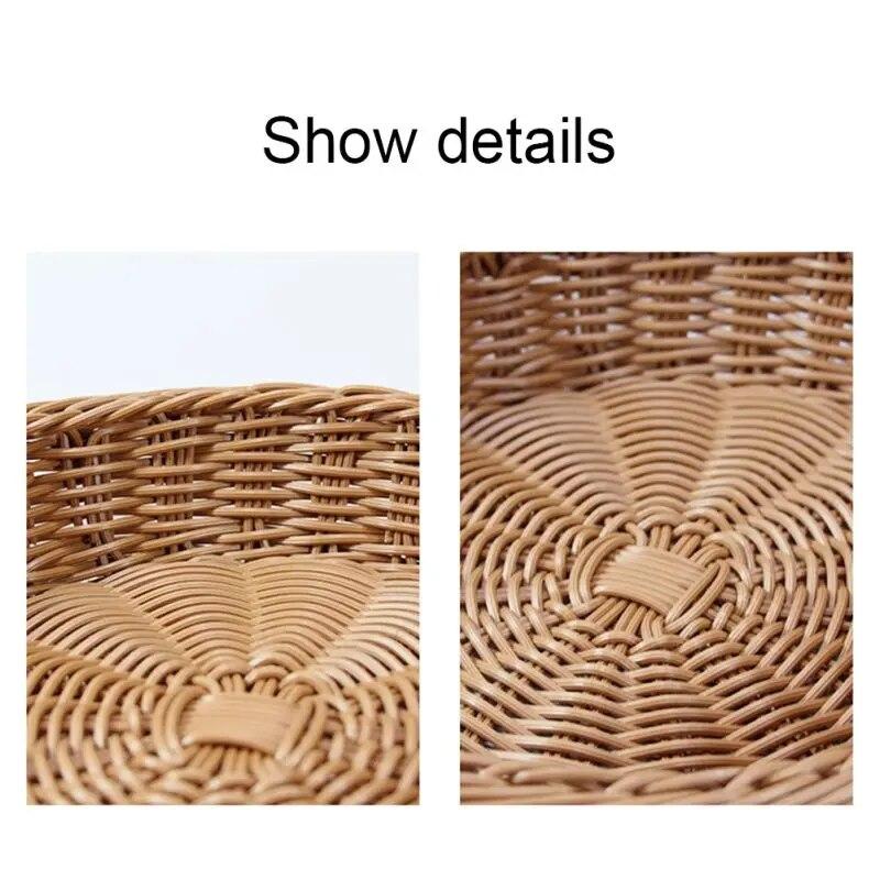 Imitation Wicker Woven Round Basket Bread Tray Serving For Food Fruit Kitchen Organizer Basket