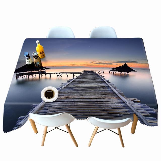 

Скатерть с рисунком бамбукового моста и заката, морской пейзаж, утолщенная хлопковая прямоугольная круглая скатерть для свадьбы, пикника, вечеринки 40 X 40CM
