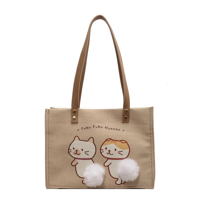 

Cute Cartoon Tail Large Capacity Single Shoulder Shopping Bags, New Cat Printed Canvas Tote Bag, Fashion Versatile for Commuting білий