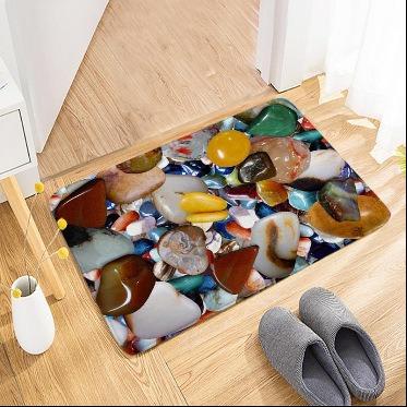

Botanical Pebble Stone Door Mat Colorful Floral Pebble Print Non-Slip Entryway Rug Nature Rustic Themed Floor Mat for Front Door 40x60cm