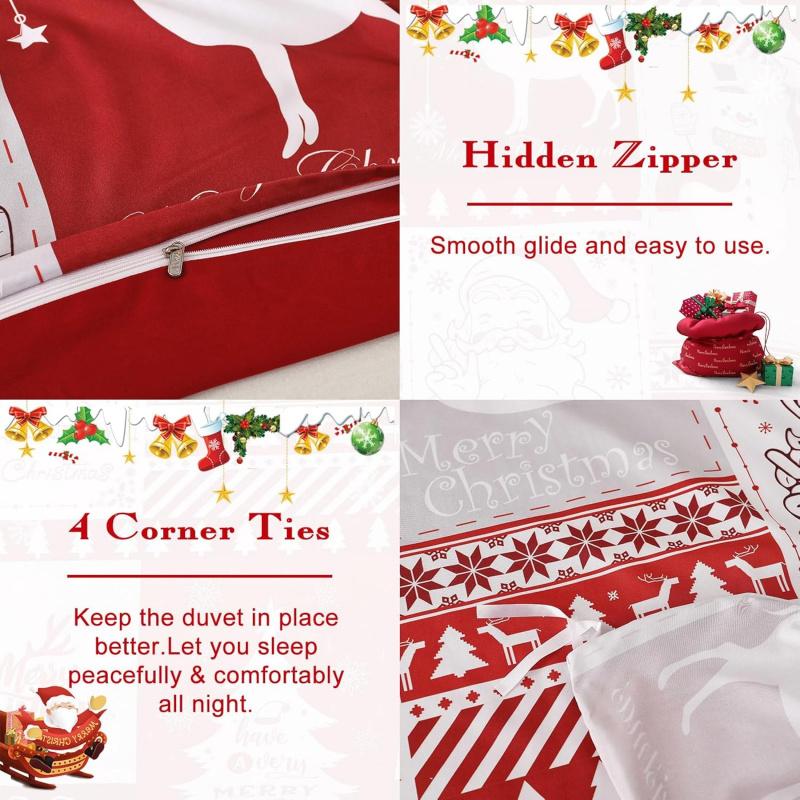 Christmas 3-piece Set Of Festive Reindeer Pattern Quilt Covers With zippers, Including 2 Pillowcases