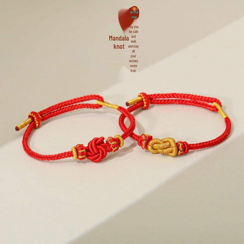 Lucky Red Mandala Bracelet: Hand-Woven Unisex Ancient Style Jewelry Gift