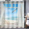 Tropical Palm Trees On Island Ocean Beach Through White Wooden Windows Shower Curtain Waterproof Fabric Bathroom Decor With Hook