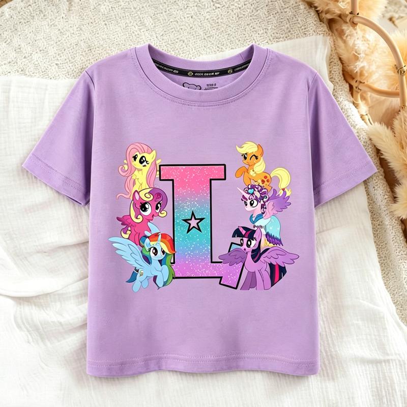 My Little Pony Girl T Shirt Twilight Sparkle Letter AZ TShirts Cartoon Kids Short Sleeve Tee Tops Casual Children Clothes