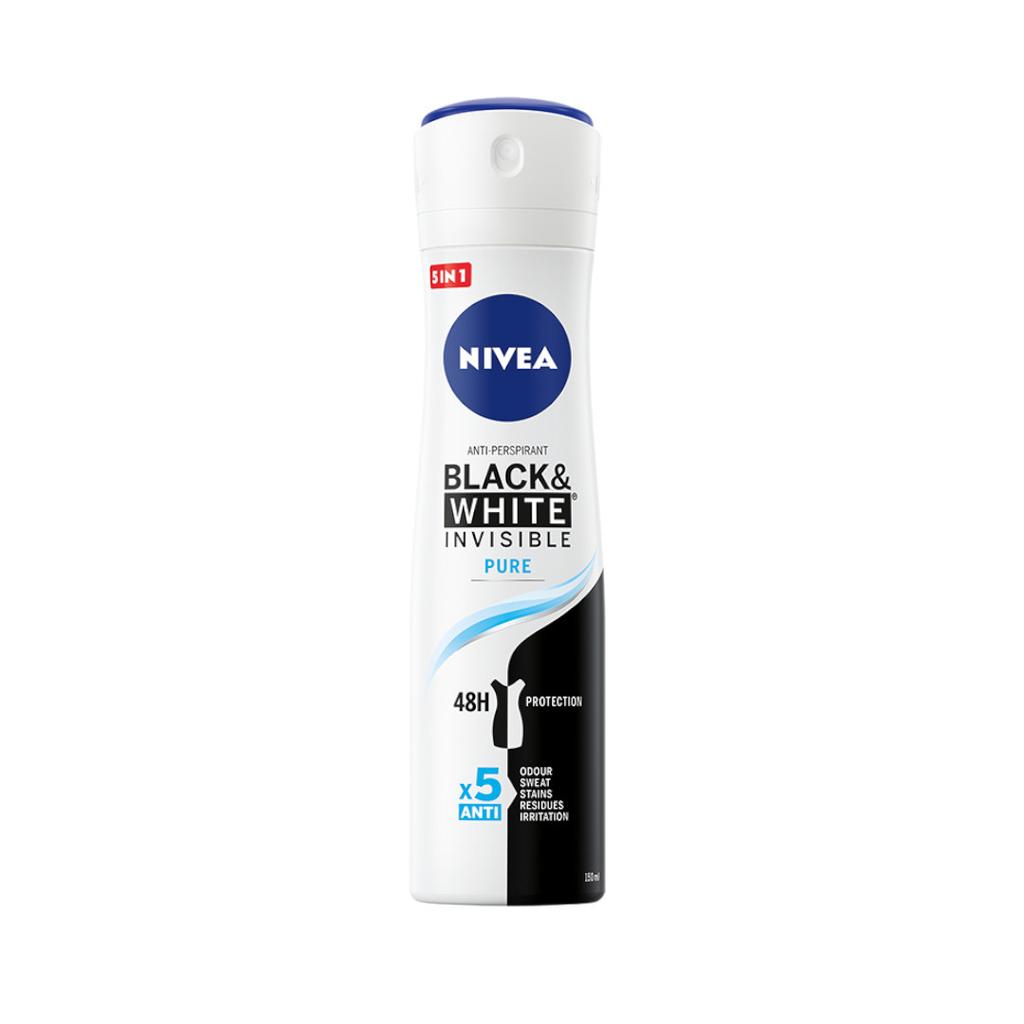 Nivea Invisible Pure Anti-Perspirant Spray, 150ml - Advanced Clear Formula for 48h Stain-Free Freshness and Odor Protection