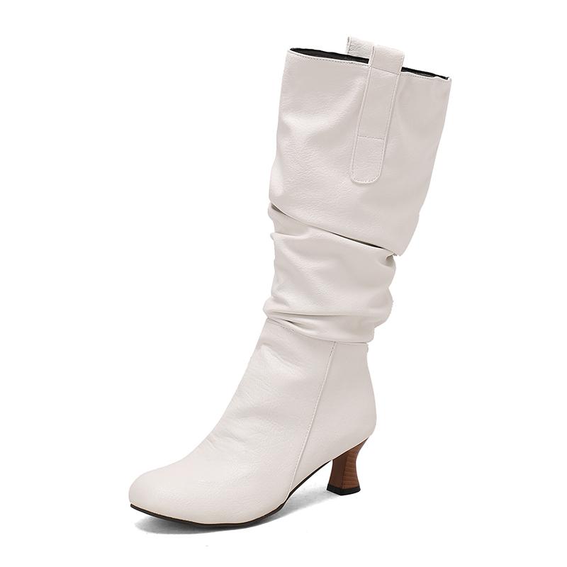 Модні Сексуальні Жіночі Плісовані Ботфорти Високі до Коліна Гострий Носок Підбори-Шпильки Застібка-Блискавка Жіночі Високі Чоботи Жіноче Взуття 34-50 Осінь Зима