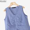ZANZEA Women Casual V-Neck Summer Plaid Print Tank Tops