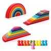 Colorful Wooden Rainbow Arch Bridge & People Stacking Blocks for Children's Early Education