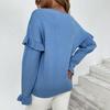 Solid color V-neck petal sleeve sweater for women autumn and winter new European and American sweater for women