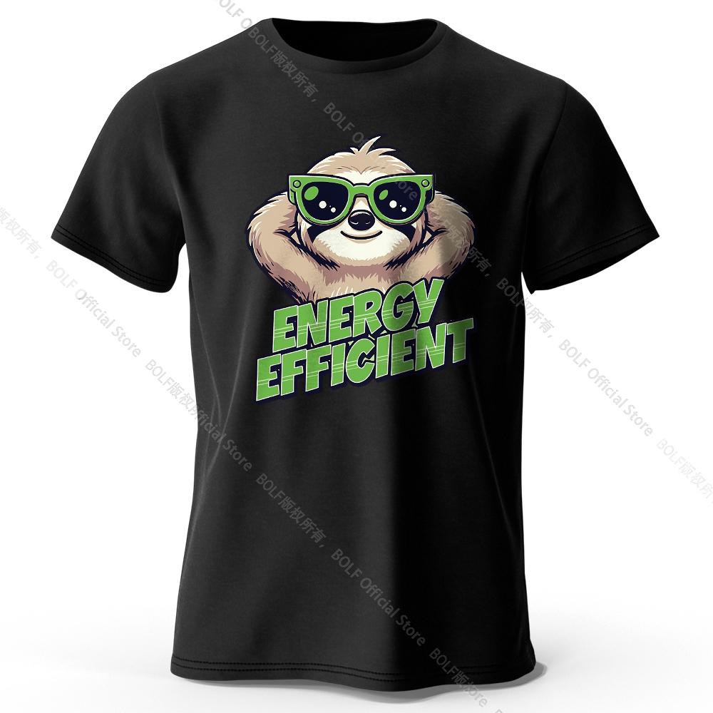 Men's Efficient Sloth Printed T-Shirt 100% Cotton Oversized Ironic Graphic Tees for Women Summer Tops Humor Streetwear