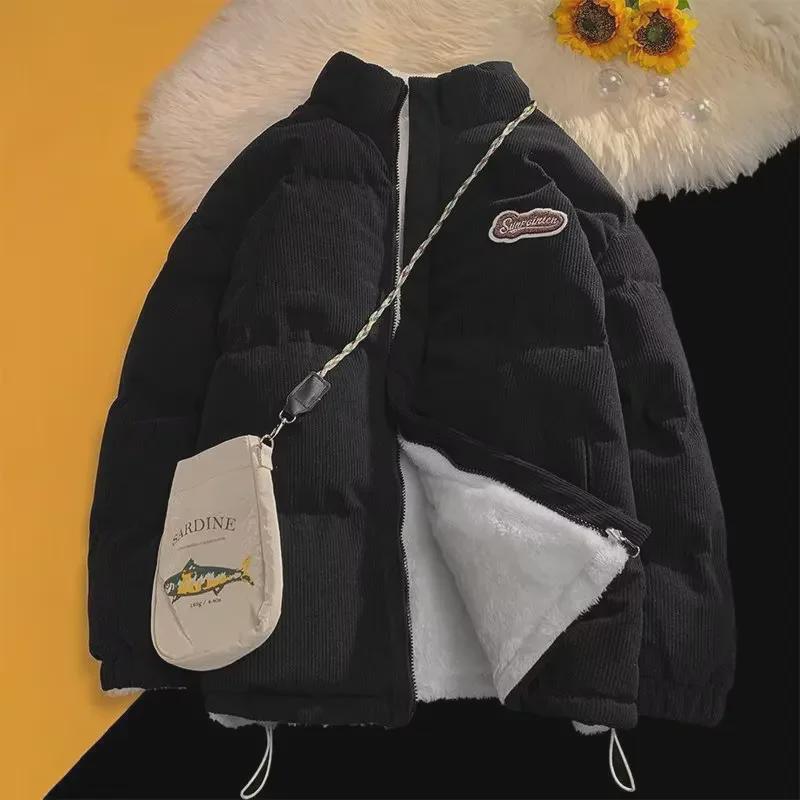 Men's Haze Blue Thick Corduroy Cotton Jacket - Hong Kong Style Winter 2023 Edition