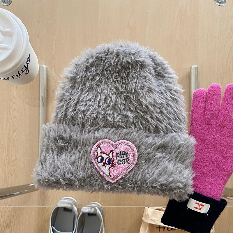 

Сладкая и Милая в Корейском Стиле Плюшевая Шапка с Любовной Нашивкой, Утепленная, Осенне-Зимняя, Теплая, Закрывающая Лицо, Маленькая, Нового Стиля, Атмосферная Шапка Adjustable