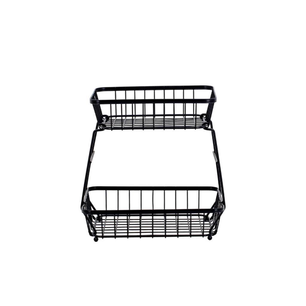 Detachable Two-Tier Metal Wire Fruit Basket Kitchen Countertop Storage Rack for Living Room Tabletop Organization and Display