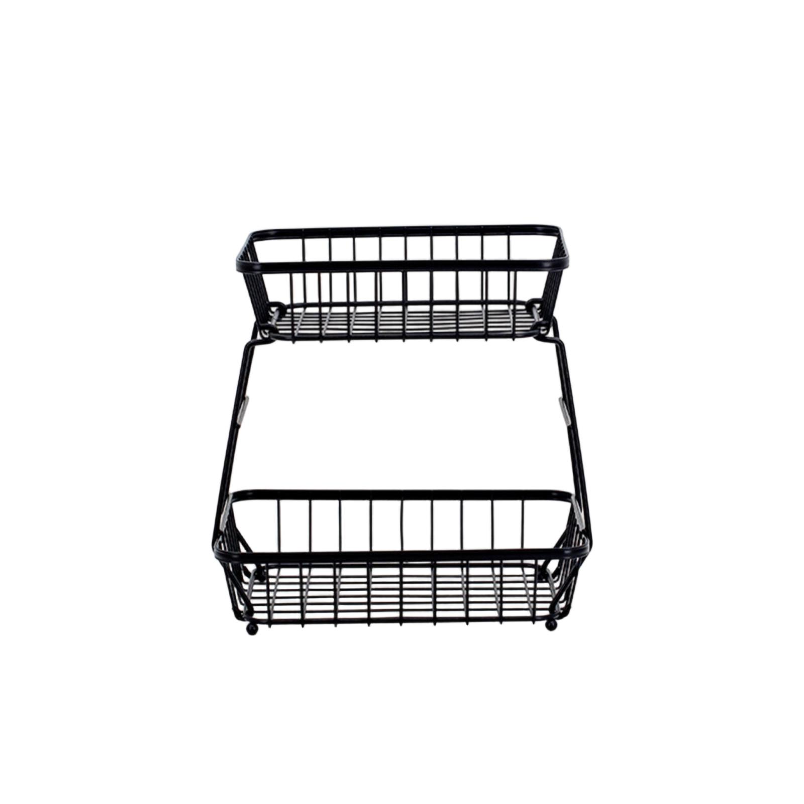 Detachable Two-Tier Metal Wire Fruit Basket Kitchen Countertop Storage Rack for Living Room Tabletop Organization and Display One Size чёрный