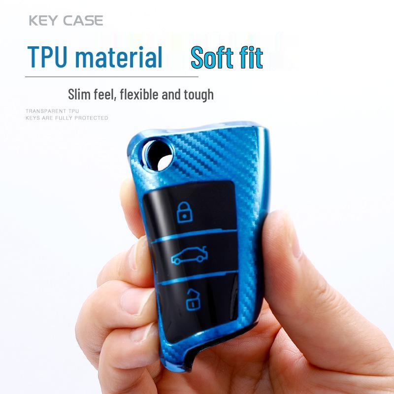 Carbon Fiber Key Case for Volkswagen: Compatible with Tiguan, New Lavida, Sagitar, Lamando, Teramont, T-Roc, and T-Cross.