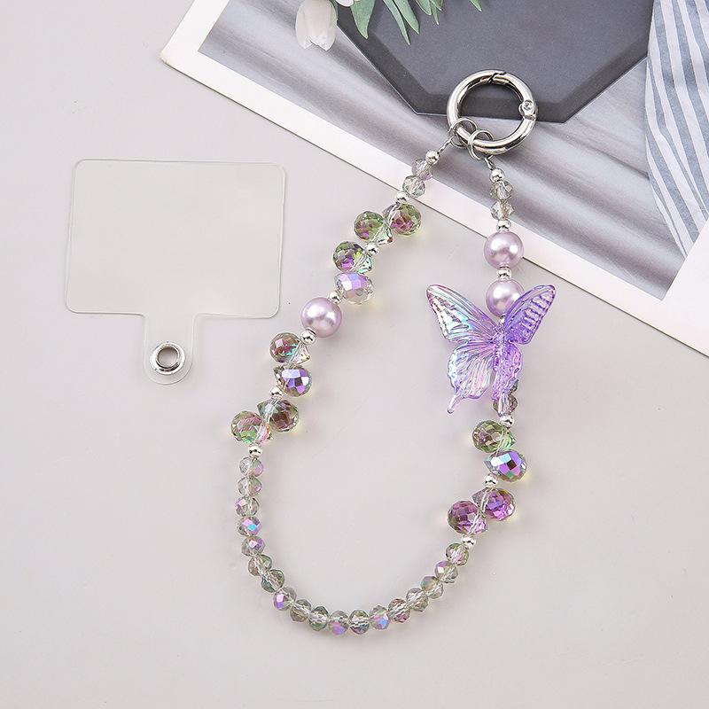 Butterfly Crystal Beaded Wrist Phone Chain Bag Keychain Jewelry