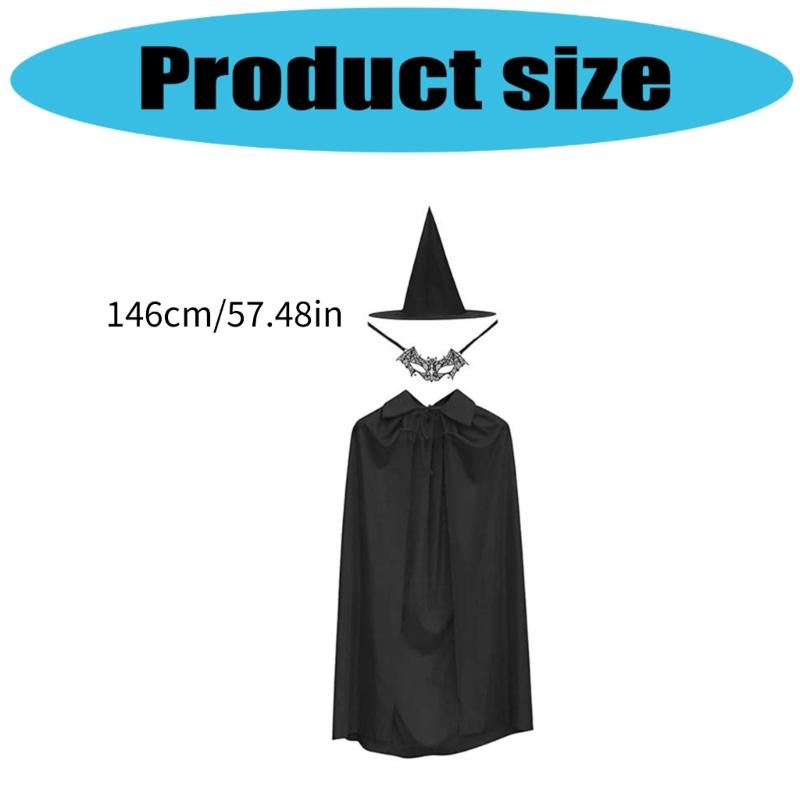 Women Witch Hat with Witch Cloak Lace Eye Mask Women Witch Cosplay Accessory Adult Halloween Costume for Masquerade