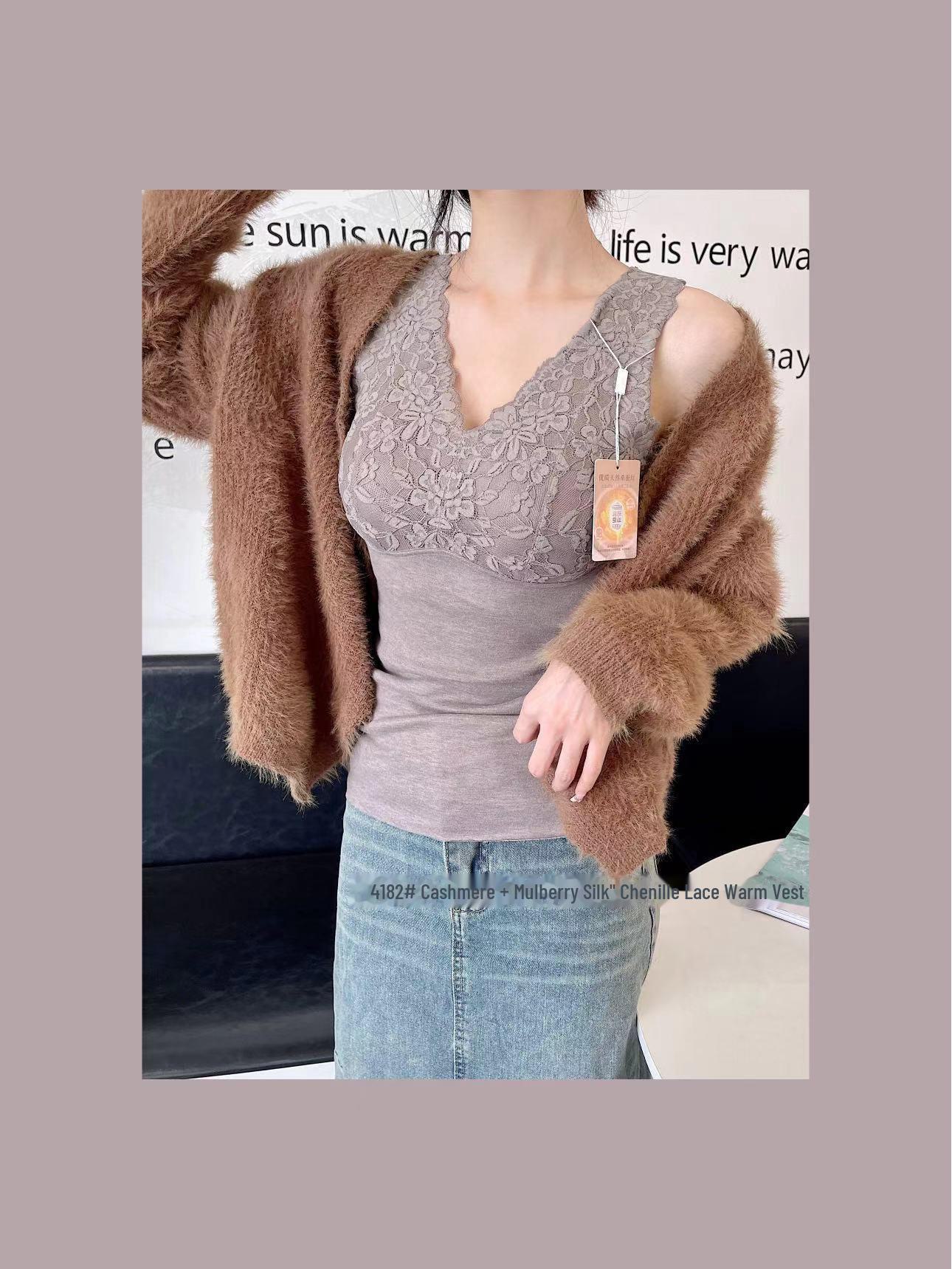 

Женский кашемировый кружевной жилет с V-образным вырезом и бюстгальтером с подкладкой - Коллекция Осень/Зима XXL [145-160 lbs] 85C/90AB