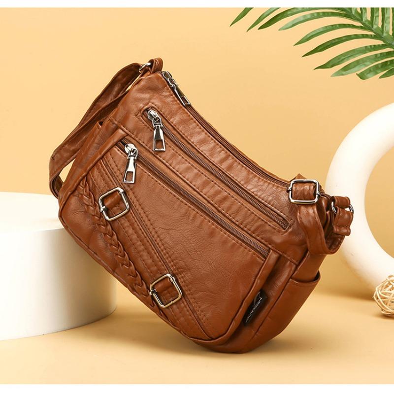 Soft Leather Multi Compartment Shoulder Crossbody Bag for Women
