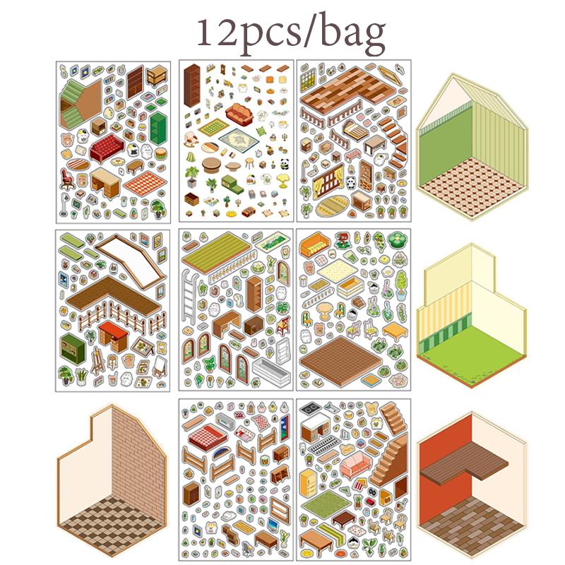 

4 Стиля ПЭТ 2.5D Ландшафтная Наклейка Милый Маленький Домик Кухня DIY Декор Сцены Наклейка 21СМ*12СМ Бумажная Канцелярия