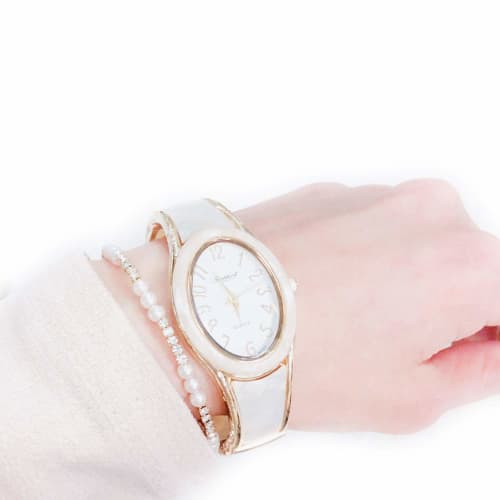 RAPPORT Women's Oval Bangle Watch, Gold Wide, 188817, White